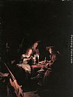 Candlelight Canvas Paintings - Cardplayers at Candlelight
